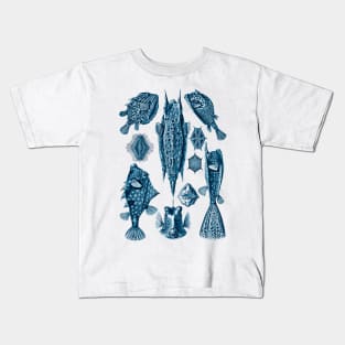 Ernst Haeckel Ostraciontes Fish Prussian Blue Kids T-Shirt